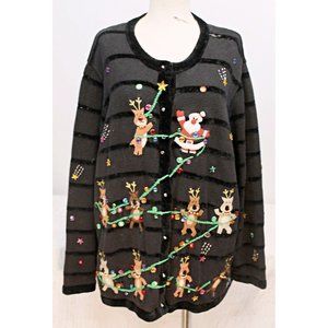 Jack B. Quick Women 3XL Ugly Christmas Holiday Cardigan Sweater Santa Reindeer